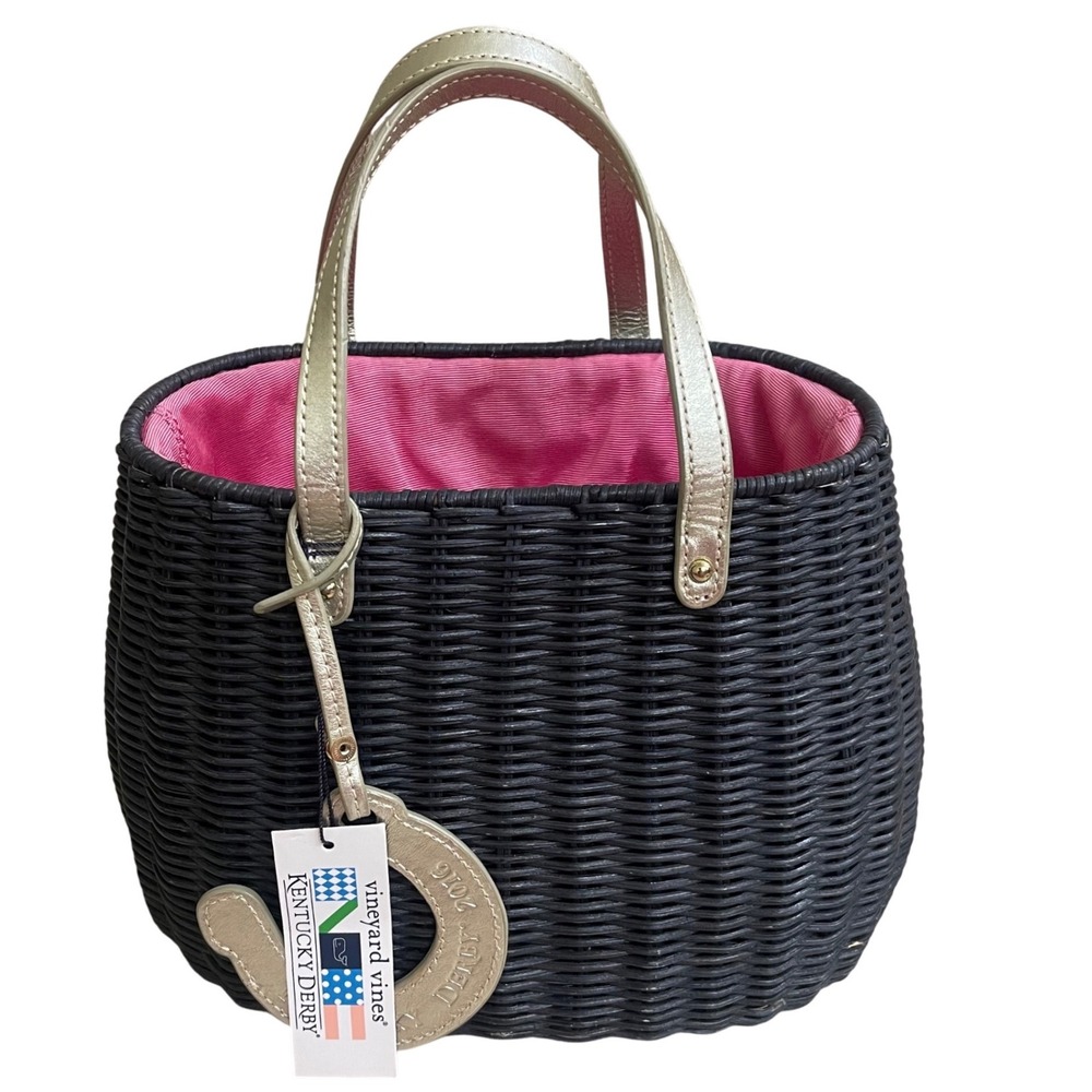 Vineyard Vines Kentucky Derby 2016 Wicker Basket Tote Bag Gold‎ Horseshoe NWT